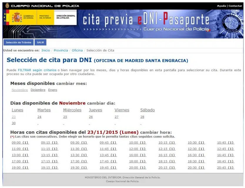 Cita DNI Horario por calendario