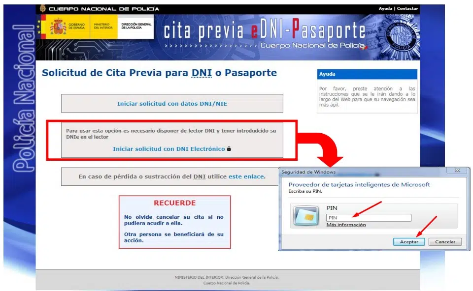 Cita DNI PIN del DNI Electronico