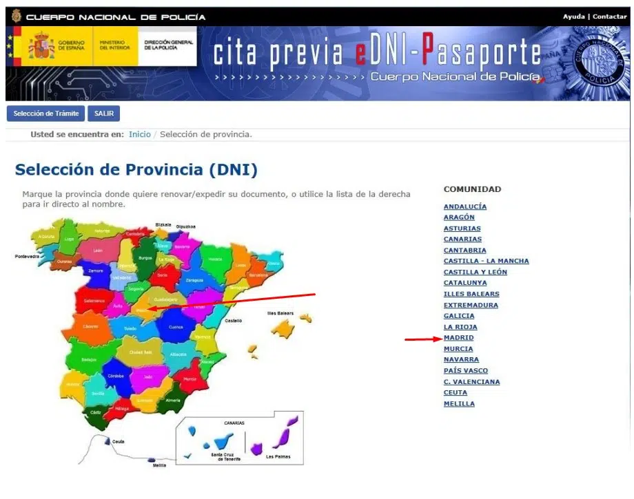 Cita DNI Seleccionar provincia